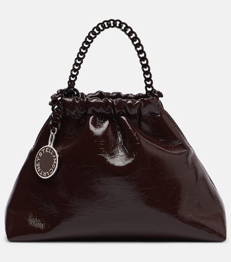 【Stella McCartney】 Falabellaスモール faux patentレザートー Falabella Small patent faux leather tote bag in brown