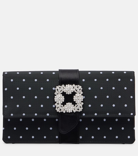 Capri embellished polka-dot satin clutch in black - Manolo