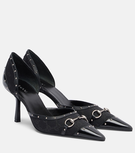 靴 Gucci Black GG Canvas Heels 38 Savoy Horsebit GG canvas pumps in black - Gucci | Mytheresa