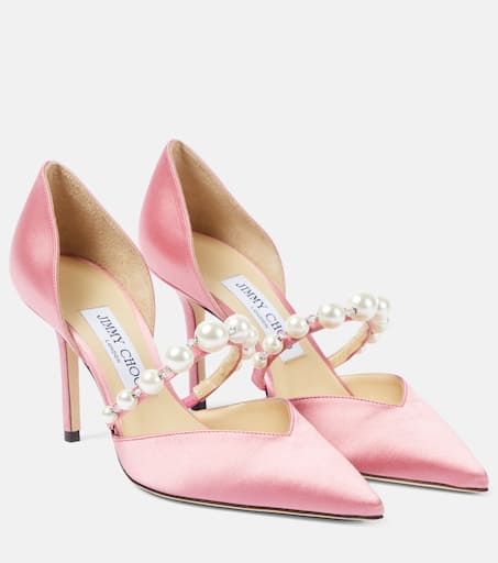 JIMMY CHOO ピンク リボン ハイヒール 36 JIMMY CHOO Birtie 85 crystal-embellished satin pumps | THE