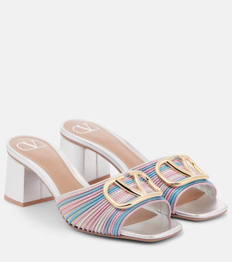 【VALENTINO】VLOGO MULES VLogo cutout leather mules in black - Valentino Garavani