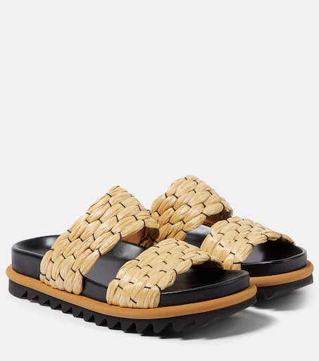 【Dries Van Noten】 フリンジ装飾ラフィア スライド ベージュ 200594151?w=1024