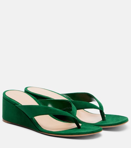 Suede wedge thong sandals