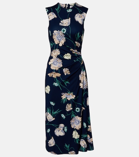 Draped floral jersey midi dress in blue - Erdem | Mytheresa