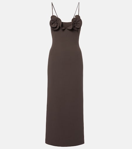 Floral-appliqué wool-blend midi dress in brown - Magda Butrym