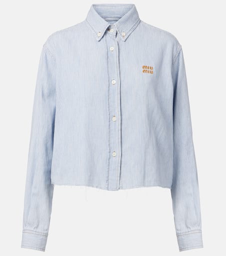 Logo striped cotton shirt in blue - Miu Miu | Mytheresa