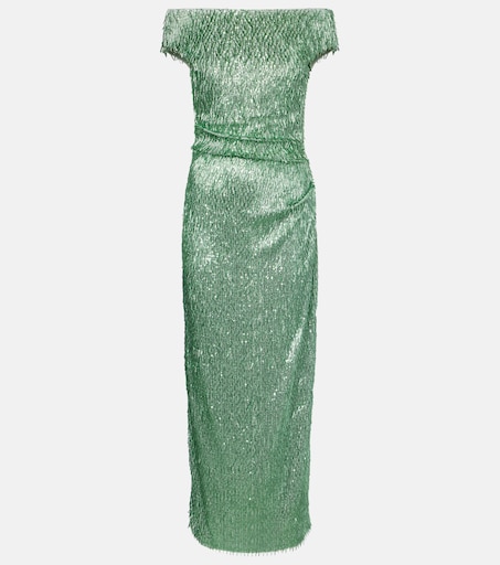 Beaded off-shoulder midi dress in green - Erdem | Mytheresa