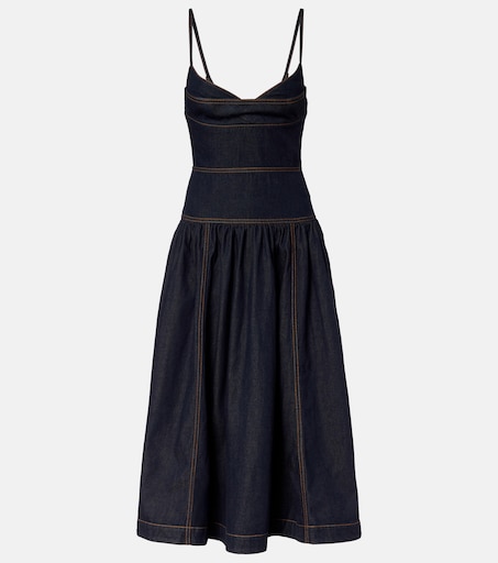 knee length dresses for ladies Haute Kopal Denim Dreamweaver- Cutout Slit Spaghetti Strap Denim Dress main image 1