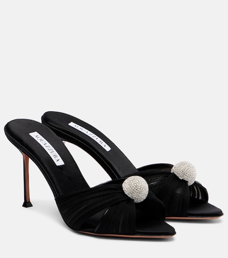 Mystery 85 embellished leather-trimmed satin mules in black