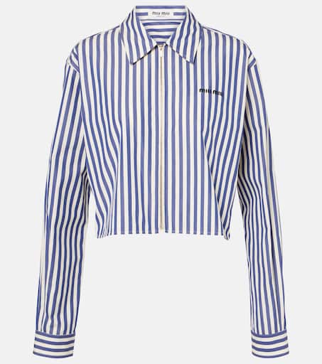 MIU MIU Tシャツ クロップド Striped cropped cotton 897987 Cropped cotton striped shirt in black - Miu Miu | Mytheresa
