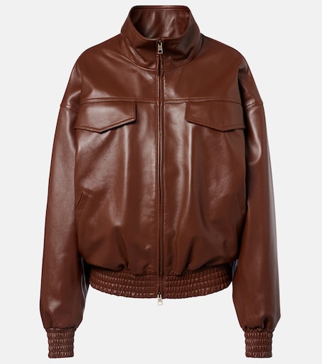 Cropped oversized leather jacket in brown - Balenciaga | Mytheresa