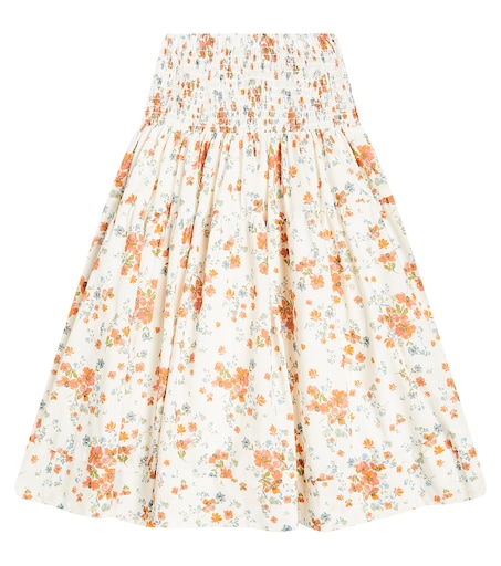 Shirred floral cotton skirt in white - Petite Amalie | Mytheresa 