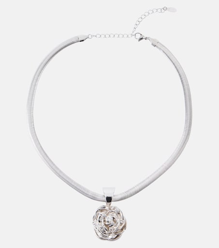 Floral crystal-embellished pendant necklace in silver