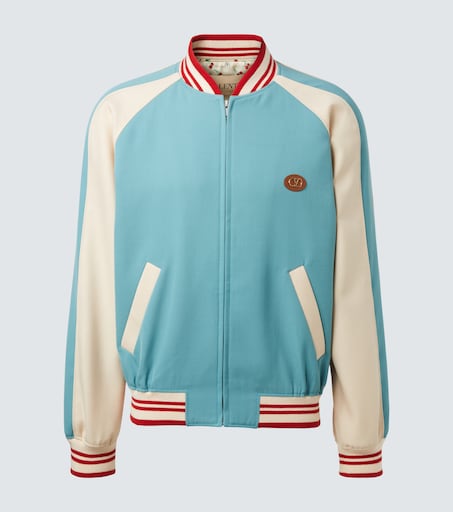 Logo virgin wool varsity jacket in blue - Valentino | Mytheresa