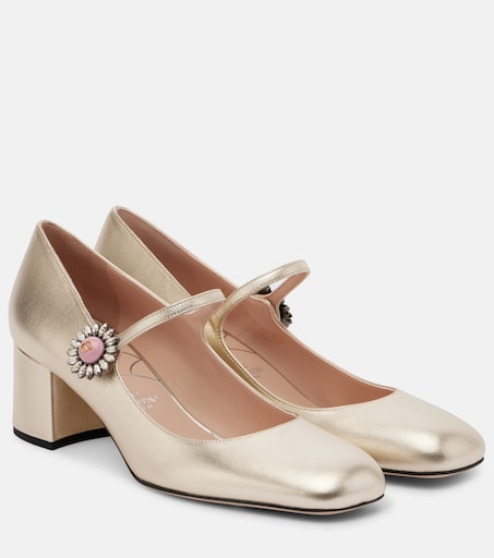 Daisy Jewel 55 leather Mary Jane pumps in gold - Valentino