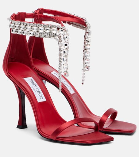 Verity 100 embellished satin sandals in red - Jimmy Choo