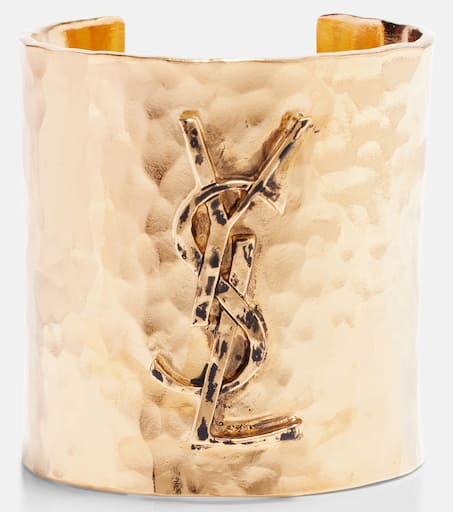 ブレスレット Saint Laurent Jonc Plaque Bracelet SAINT LAURENT ID PLAQUE BRACELET IN SMOOTH LEATHER AND METAL