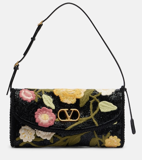 DeVain embroidered beaded shoulder bag in black - Valentino