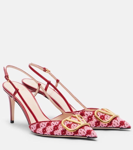 VLogo Signature crochet slingback pumps in pink - Valentino