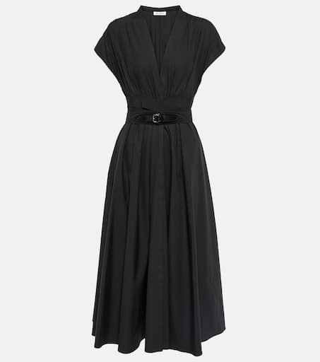 ALAIA*BELTED MIDI JAPANESE POPLIN プリーツドレス*送料込 Belted cotton poplin midi dress in black - Alaia | Mytheresa