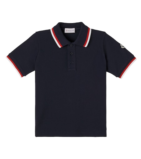Cotton piqué polo shirt in blue - Moncler Enfant | Mytheresa