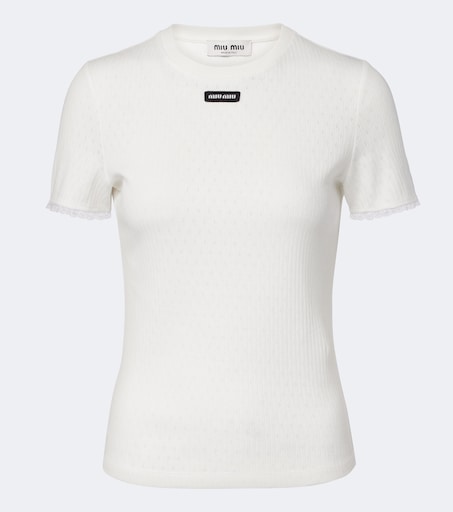 Pointelle cotton T-shirt in white - Miu Miu | Mytheresa