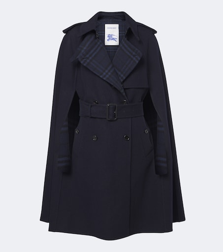 Burberry Check belted wool cape in blue - Burberry | Mytheresa