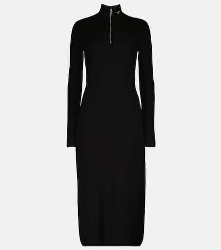 Wool blend turtleneck midi dress in black Prada Mytheresa