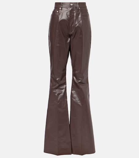 パンツ RICK OWENS Women Straight Pants RP02D3329 BROWN High-rise coated canvas straight pants in brown - Rick Owens