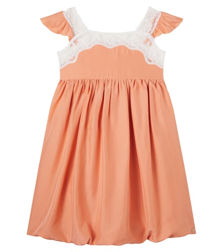 Lace-trimmed silk dress in orange - Chloe Kids | Mytheresa