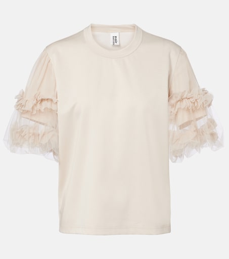 Ruffled tulle-trimmed cotton T-shirt in beige - Noir Kei Ninomiya