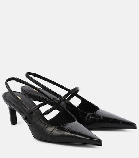 Sharp croc-effect leather slingback pumps in black - Toteme