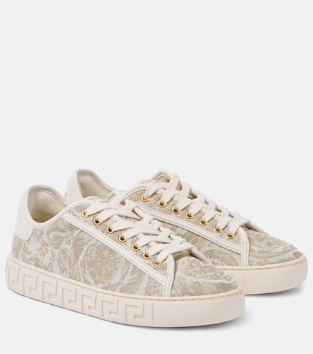 サンダル・ミュール VERSACE Women Laced up Shoes 10141001A114111KF9V Beige Medusa '95 Suede Wedge Sandals 120 mm Beige | VERSACE US