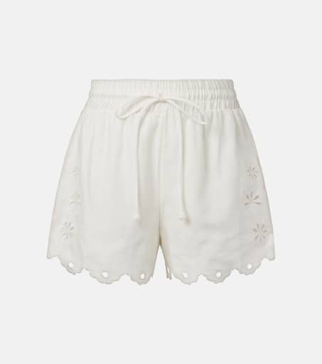 ショートパンツ FARM Rio SS24 White linen Tree Macaw shorts (321906 L0025) FARM RIO Crocheted cotton and denim shorts | NET-A-PORTER