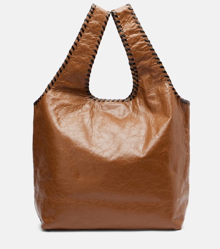 March Large leather tote bag in brown - Dries Van Noten