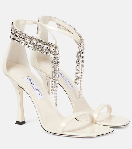 Verity 100 embellished leather sandals in white - Jimmy Choo