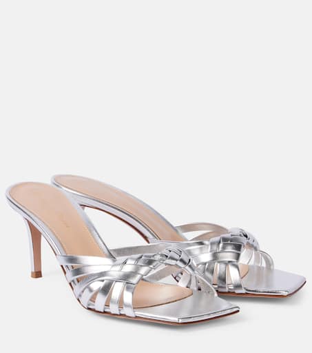 Vyna 70 metallic leather mules in silver - Gianvito Rossi