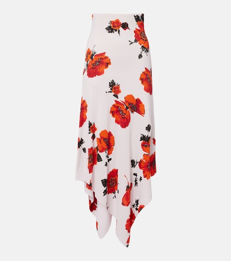 Floral asymmetric jersey midi skirt in red - Alaia | Mytheresa