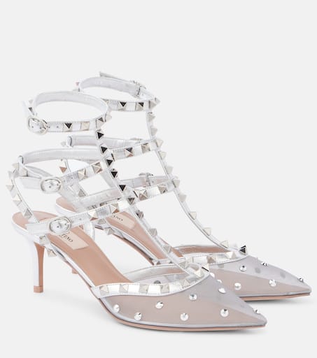 パンプス VALENTINO GARAVANI PUMPS Rockstud 65 leather-trimmed pumps in silver - Valentino