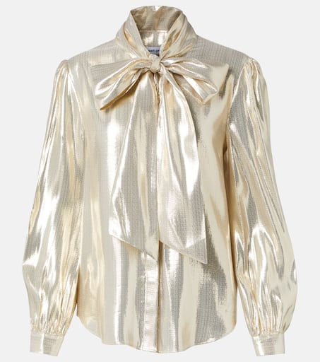 Tシャツ・カットソー SELF PORTRAIT Gold llic fabric top Women's Fluid satin shirt with tattoo print | Beige | Diesel