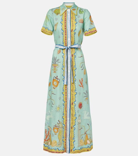 Surrealist Summer linen shirt dress in multicoloured