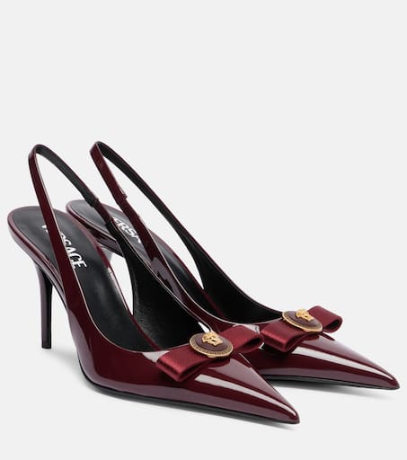 【関税&送料込】Versace Gianni Ribbon VERSACE Gianni Ribbon embellished patent-leather pumps | NET