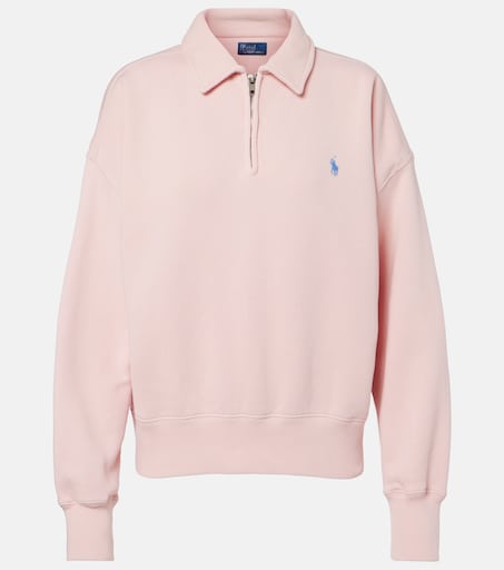 Cotton-blend fleece half-zip sweatshirt in pink - Polo Ralph