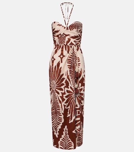 Robe midi Collina en coton imprimé en marron – Poupette St Barth | Mytheresa