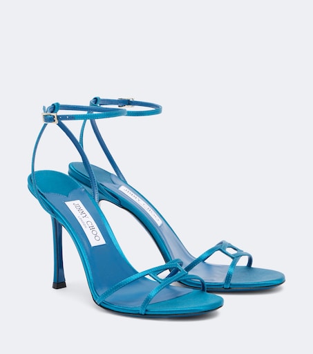 JIMMY CHOO 水色 ポインテッドトゥ ヒール 1998 Leo satin sandals in blue - Jimmy Choo | Mytheresa
