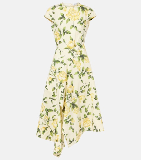 Floral cotton-blend poplin midi dress