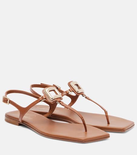 サンダル・ミュール ROGER VIVIER L BUCKLE LEATHER FLAT SANDALS Roger Vivier Leather Buckle Flat Slide Sandals | Neiman Marcus