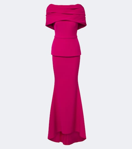 Loura off-shoulder crêpe gown