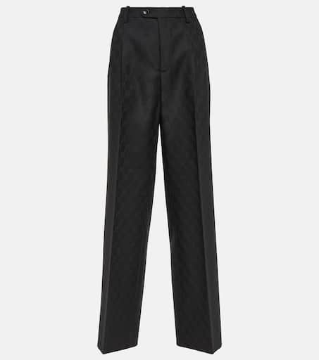GG jacquard high-rise wool straight pants in black - Gucci