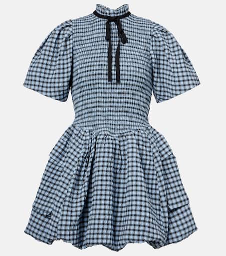 【GANNI】Gingham ruffled minidress（送料込み） GANNI Mini Wrap Dress Ruffled Black & White Gingham Mesh